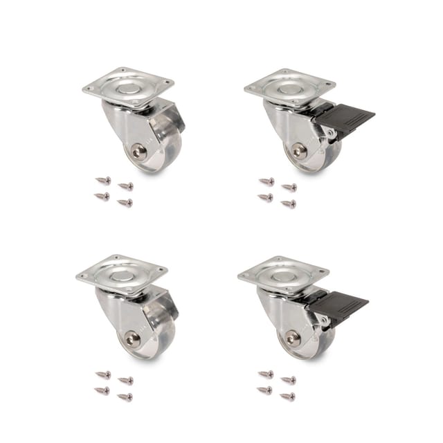 Emuca - Lot von 4 Rollen Slip 3 transparent, mit Montageplatte, Durchmesser 35mm, Stahl und Kunststoff