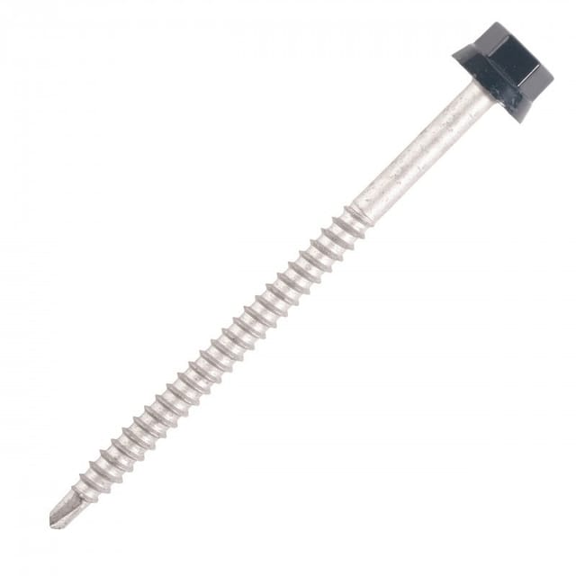 Scell-it - Trapezblechschraube Rippenscheitel Holzhalter - Ø6.3 x 75 mm - TH12 - Rotbraun RAL8012 - Packung mit 100 Stück - ZTW-63075-8012