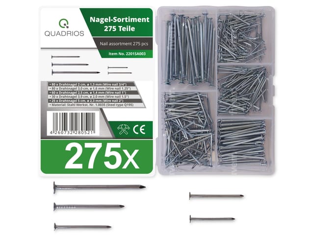 Stahl-Nagel-Sortiment,2201SA003, 275Teile - Quadrios