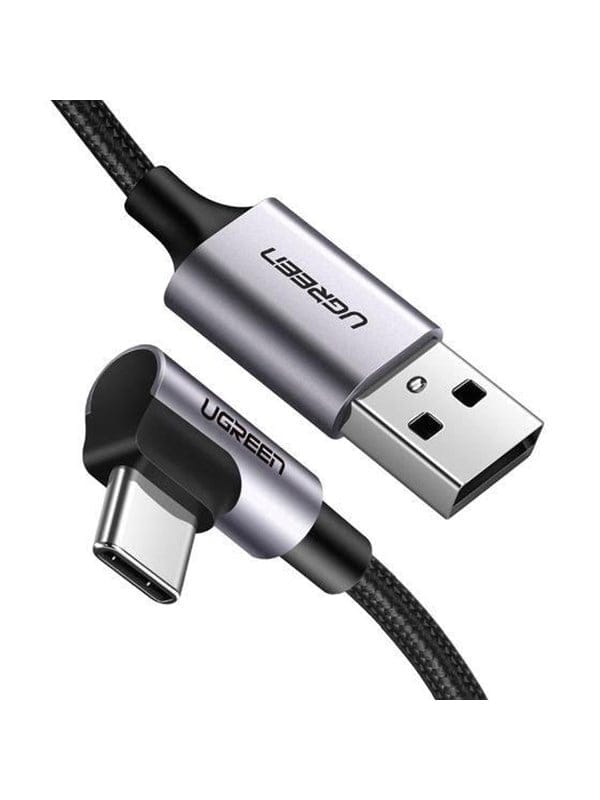 Robustes, geflochtenes, abgewinkeltes USB-Kabel (USB-C QC 3.0 3A, 2 m, grau)