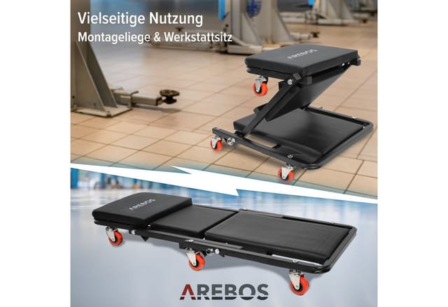 2in1 Montagerollbrett Werkstattliege Montageliege Werkstatthocker 150 kg - Arebos