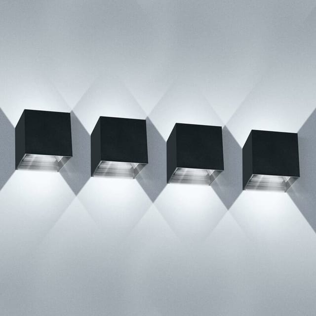 4er-pack 12 W Led-wandleuchten Für Den Innenbereich, Wasserdicht, Ip65, Moderne Wandleuchten Mit Winkelstrahl, Kaltweiß 6000 K, Für Wohnzimmer, Schlafzimmer (schwarz)