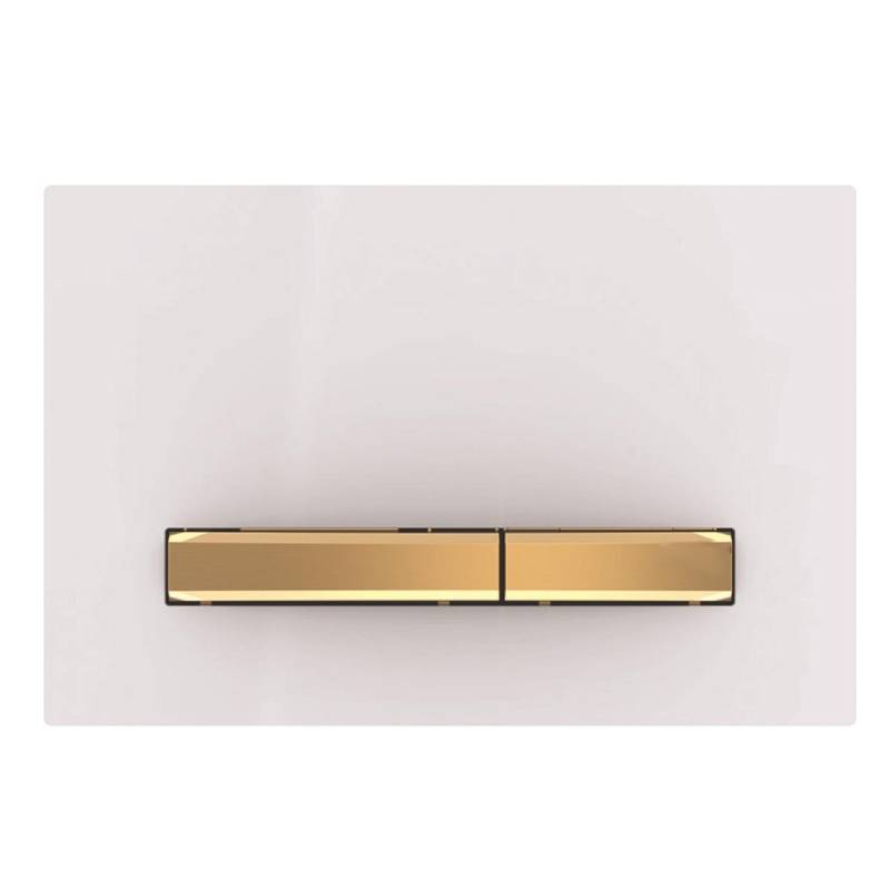 Gilt Für Geberit Sigma50 2-mengen-spülplatte, Eckig, Messing Metallic: Grundplatte Und Taste: Messing, Abdeckplatte: Weiß (115.672.11.2)