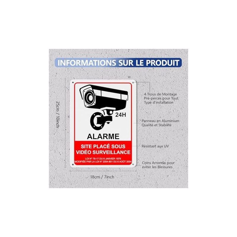 2 Stück Außenüberwachungskamera-schild Aus Aluminium, 18×25 Cm, Standort-unter-video-alarmschild Für Privatgrundstücke, Uv-beständig, Wasserdicht, Mit Vorgebohrten Löchern, Rot -