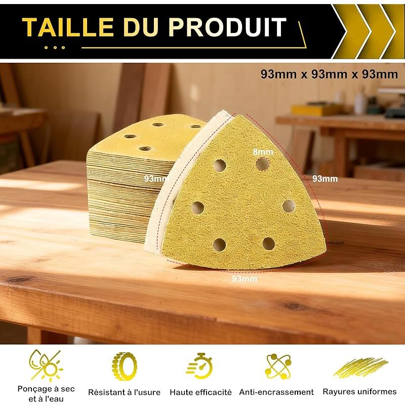 60 Delta-dreieck-schleifscheiben, 6 Löcher, Körnung 120, Selbstklebende Schleifdreiecke, 93 X 93 X 93 Mm Schleifpapier Für Dreieckschleifer