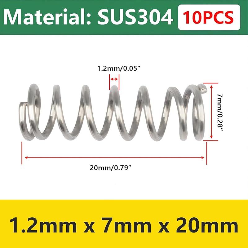 10 Stück Druckfedern, Edelstahl-druckfedern, Metallfedern Für Bastelreparaturen, 1,2 X 7 X 20 Mm