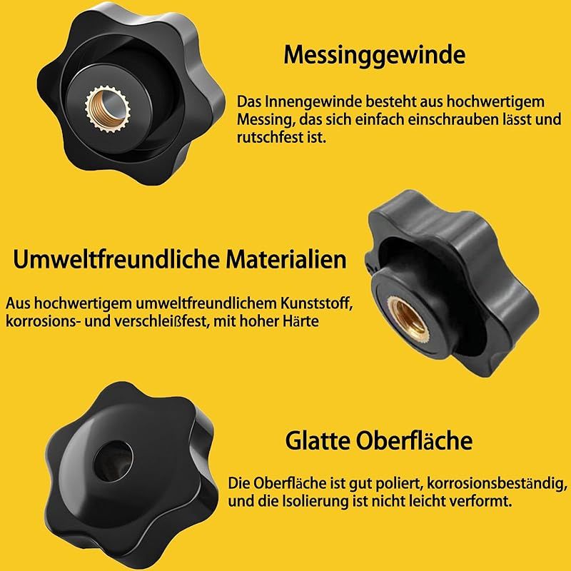 Packung Mit 20 Sternförmigen Griffmuttern – M8 X 32 Mm Innengewinde – Feststellknopf – Schwarzer Kunststoff – Rändelmutter – Für Mechanische, Industrielle Und Elektronische Geräte