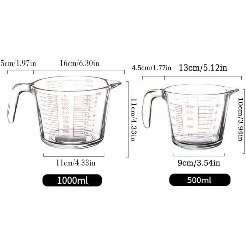 2-teiliges Messglas-set, Messbecher Aus Glas, Messbecher Mit Skala, Transparenter Messbecher Mit Skala, Milchmessbecher, Für Kaffee, Wein, Saft, Milch (500 Ml, 1000 Ml)