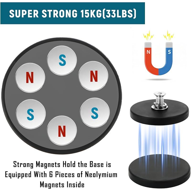 Set Mit 8 Rutschfesten, Gummierten Neodym-magneten, 43 Mm, Mit M4-schrauben, 15 Kg Montagebasis, Haftkraft Für Schrauben, Ösen Oder Haken