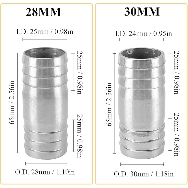 28 Mm Edelstahl-schlauchverbinder, Gerader 2-wege-schlauchverbinder Für Abflussschläuche (2er-pack)