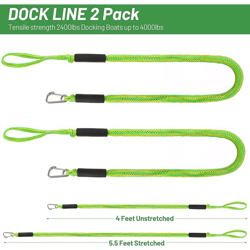 Elastische Bootsfestmacherleine Mit Edelstahlclip Für Boot, Kajak, Ponton, Kanu (grün-2)