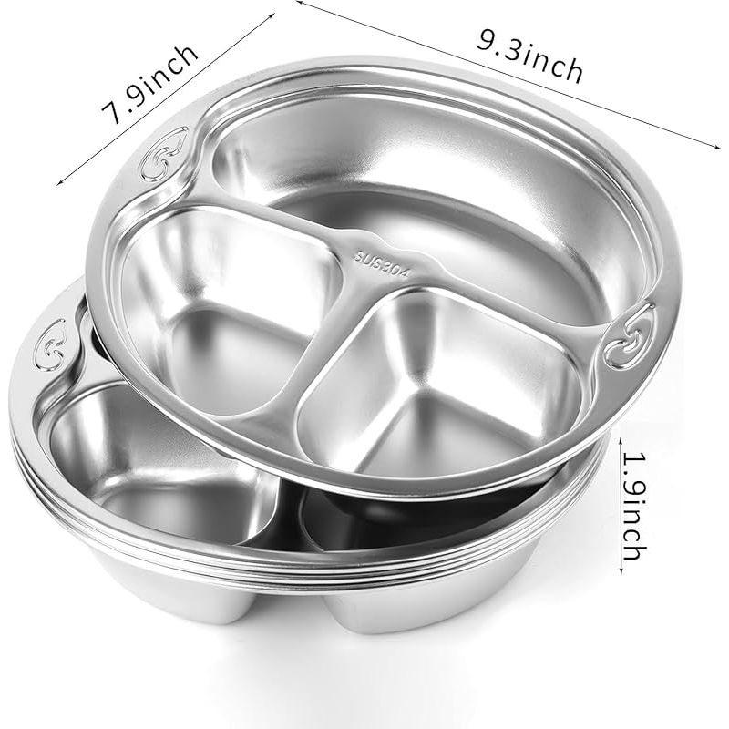 4-teiliges Set Unterteilter Teller (18/10), 3 Fächer, Portionskontrolle, Kompaktes Serviertablett, Bruchsicher – Ideal Für Kinder, Wählerische Esser Und Camper.