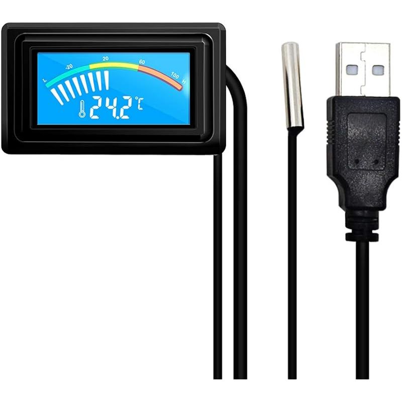 Digitales Usb-thermometer Mit Zeigeranzeige, 4–25 V Dc, Lcd-temperaturanzeige Mit Wasserdichter Ntc-sonde, Celsius/fahrenheit -50 °c Bis 110 °c, Geeignet Für Pc, Computer, Auto, Motorrad Und Aquarium.