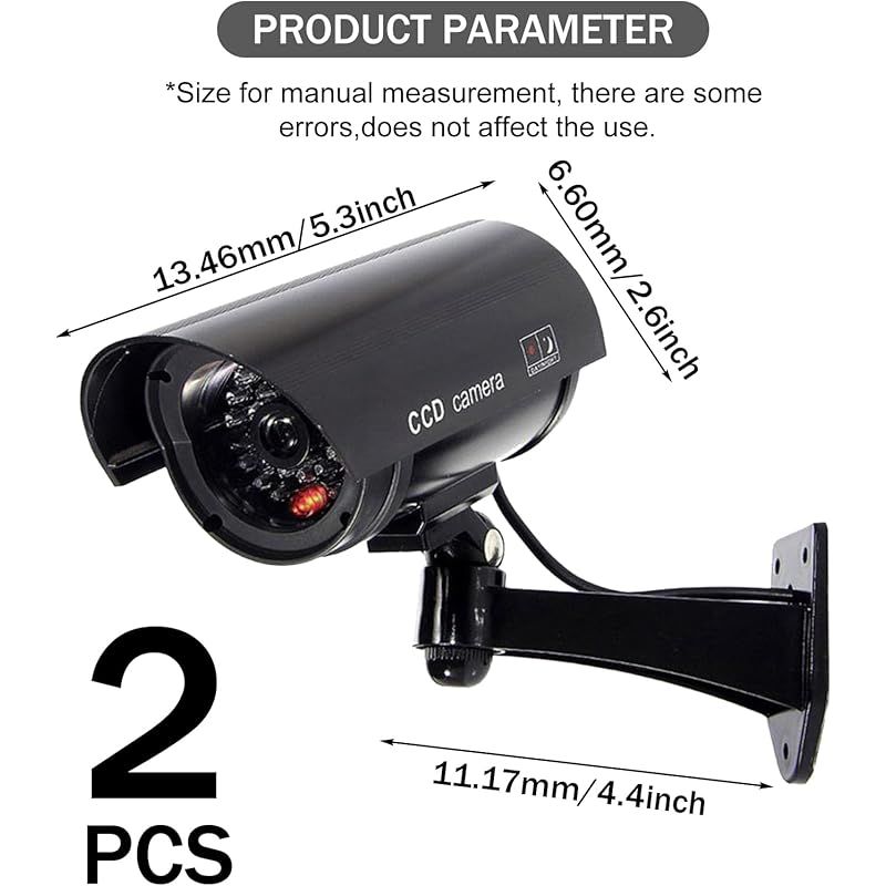 2-teiliges Attrappen-kameraset Für Den Außenbereich, Sicherheitsattrappe Mit Blinkender Roter Led, Cctv-überwachungskamera Für Den Innen- Und Außenbereich, Abs-sicherheitsattrappe