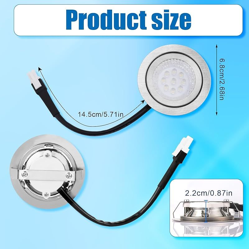 2 Stück El-einbauleuchten Für Dunstabzugshauben, 6,8 Cm Durchmesser, 12 V Dc, 6500 K, Edelstahl, Led-ersatzbeleuchtung Für Küchenherde