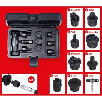 KS TOOLS 3/8" Öldienst-Spezialprofil-Satz für Kunststoff-Ölablassschrauben, 9-tlg - 150.1040