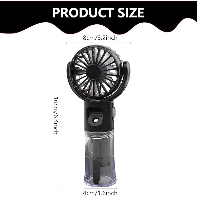 Handventilator Mit Wassersprühfunktion – Mini-ventilator, Tragbar, Per Usb Aufladbar – 4 Geschwindigkeitsstufen – Extrem Leise – Mit Tragegurt – Für Büro, Reisen Und Outdoor-aktivitäten