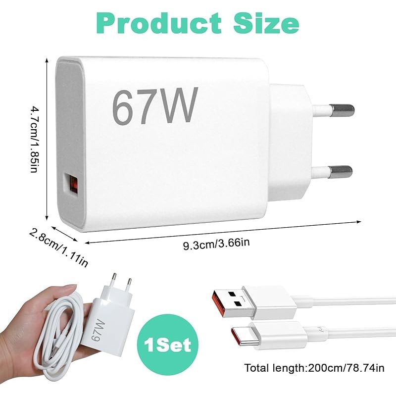 67-w-usb-c-ladegerät Für Xiaomi Mit 2 M Langem Usb-c-kabel Für Xiaomi Civi 4 Pro/civi 3/civi 2/mix Fold 4/mix Fold 3/mix Flip/mix Flip 2, Redmi Note 13 Pro/k60/k60e