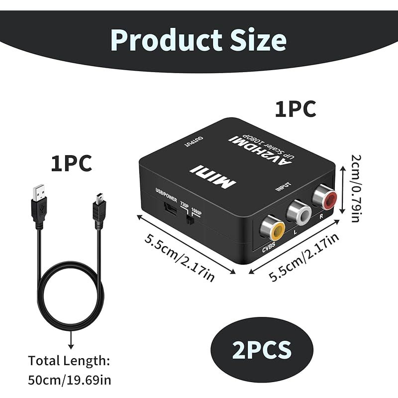 Rca-zu-hdmi-1080p-konverter, Composite-av-cvbs-zu-hdmi-audio-video-adapter Mit Usb-stromkabel, Kompatibel Mit Ps2, Ps3, Xbox, Wii, Vhs, Fernseher Und Dvd-player, Unterstützt Pal, Ntsc Und Secam.