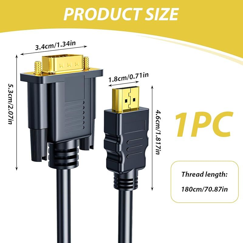 Hdmi-auf-vga-kabel, 1,8 M, Hdmi-stecker Auf Vga-stecker, Verchromtes Adapterkabel, Kompatibel Mit Laptop, Desktop-computer, Projektor Und Hdtv