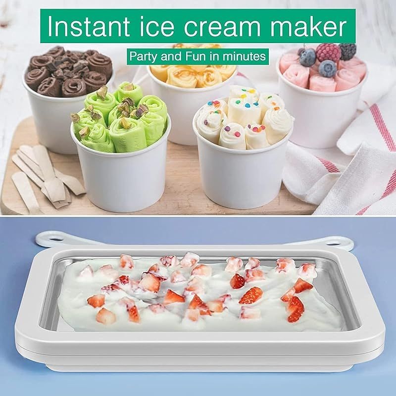 Sofort-eismaschine, Eisrollenplatte, Eisrollenmaschine Mit 2 Spateln, Eisrollenplatte Zur Herstellung Von Eiscreme, Gelato, Früchten Und Milchshakes