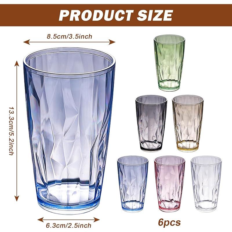 Farbige Wassergläser, 6 Stück 470 Ml Acryl-trinkgläser, Wiederverwendbare Farbige Acrylbecher, Mehrfarbige Wassergläser, Plastikbecher Für Wasser, Saft, Eiskaffee, Getränke
