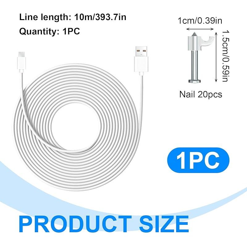 10 M Usb-c-kabel, 66 W Schnellladefunktion, Stromverlängerungskabel Kompatibel Mit Mi-sicherheitskameras Und Anderen Marken, Strapazierfähiges Pvc, Einfache Installation Mit 20 Clips