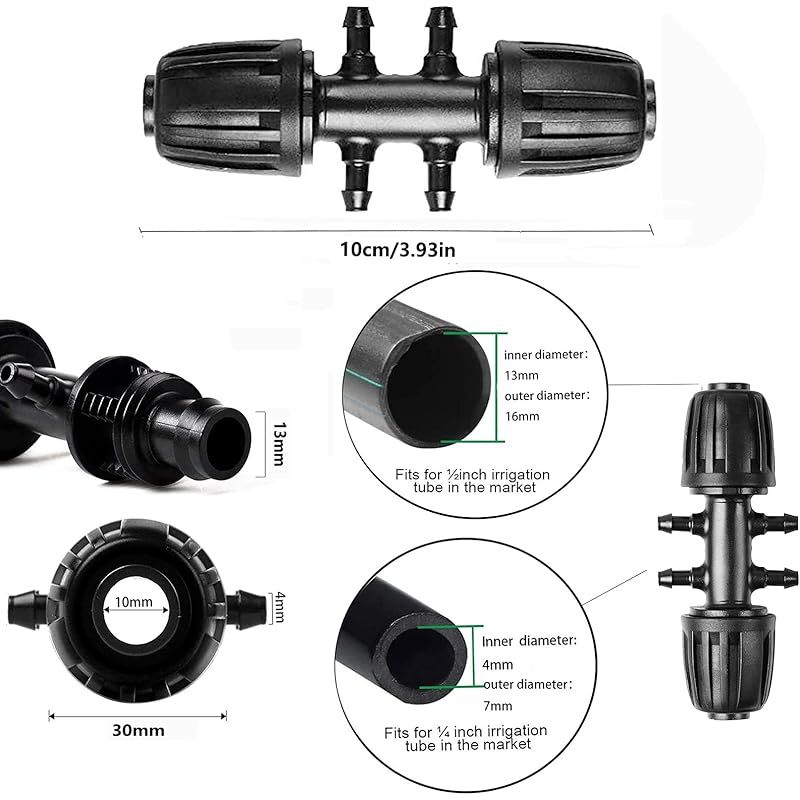 6-teiliges Automatisches Bewässerungsset Mit Dreiwege-tropfbewässerungsanschluss, 1/2 Zoll Bis 1/4 Zoll Bewässerungsschlauchanschlüssen (geeignet Für 13 Mm Id/4 Mm Id)
