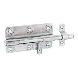 FP - alberts Bolzenriegel, mit befestigter Schlaufe, disp., Platte LxB100x59 mm,Ges.-L145mm