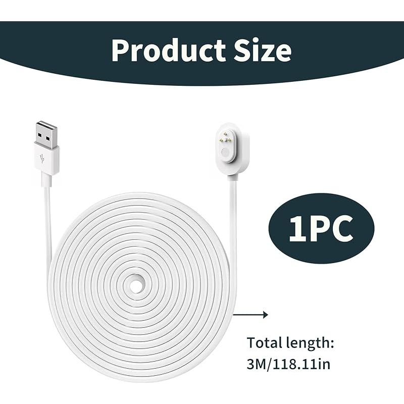 Magnetisches Ladekabel Kompatibel Mit Arlo Ultra 1 2, Pro 3 4 5 2k, Für Den Innen- Und Außenbereich, 3 Meter Langes Magnetisches Ladegerät, Schnelles Und Sicheres Laden, Weiß, Extra Langes Ladegerät F