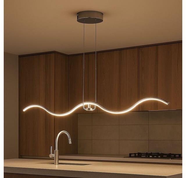 Pendelleuchte Hängelampe Esstischleuchte, Designlampe mit magnetischem Element, Wellenform, Metall, chrom, led 1350lm 4000K neutralweiß, BxL 21x111cm