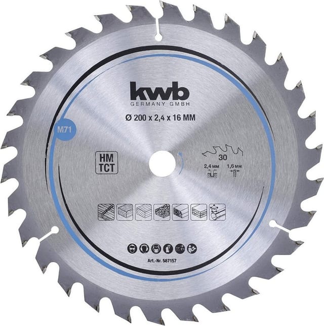 KWB - Kreissägeblatt 200 x 16 mm - Schneller Schnitt, Hartmetall-Zähne, Geeignet für Weich- und Hartholz, Tischlerplatten und Spanplatten