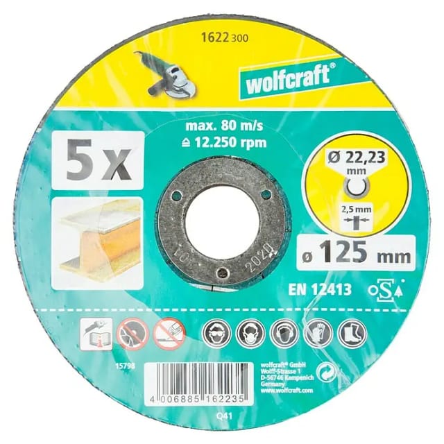 1622300 Trennscheibe gekröpft 125 mm 5 St. Metall - Wolfcraft