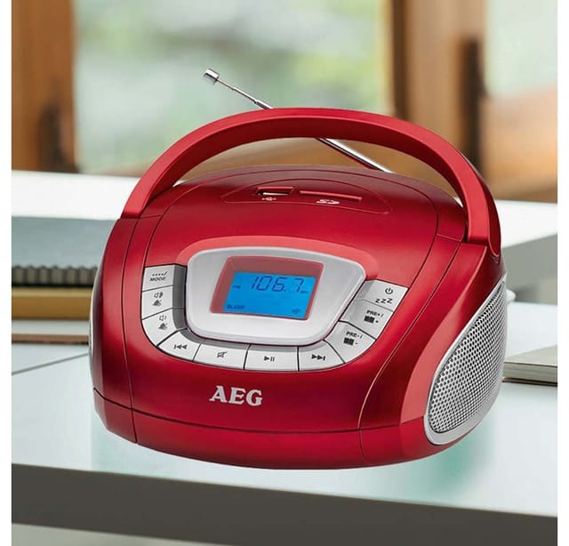 Stereo Radio mit usb und sd Slot Stereoanlage Radiorecorder rot Musikanlage MP3 Wecker Uhr Kompaktanlage mit Tragegriff