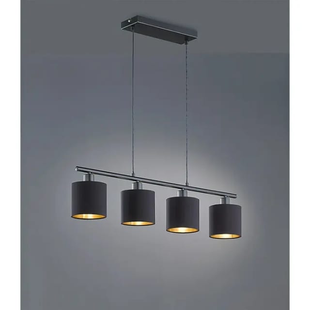 Reality Leuchten - Pendelleuchte tommy 4-flammig Stoff Lampenschirme Schwarz Gold, Breite 75cm