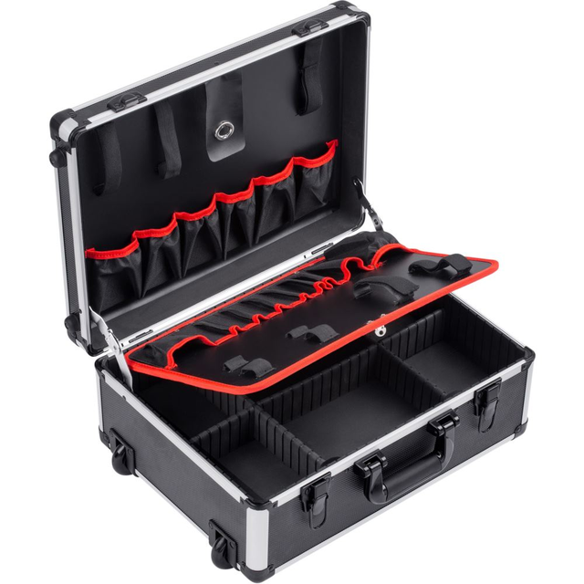 Werkzeugtrolley leer - 460 x 350 x 190 mm - Mit Rollen - Individuelle Fachaufteilung - 15 Werkzeugtaschen - Mit Gummibändern - 15 kg Tragkraft