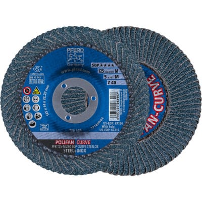 PFERD POLIFAN CURVE Fächerscheibe PFR 125x22,23 mm Breite M Z40 SGP STEELOX für Stahl/Edelstahl