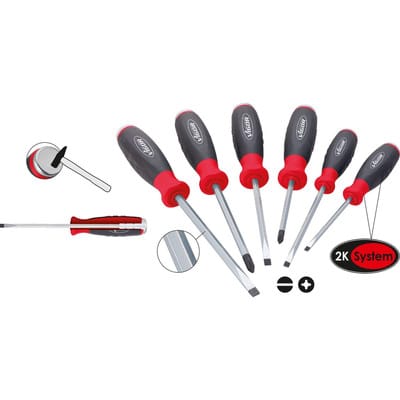 Schraubendreher Satz ∙ mit Schlagkappe ∙ V3562 ∙ Kreuzschlitz Profil ph, Schlitz Profil ∙ 6-teilig ∙ 0,6 x 3,5 – 1,2 x 6,5 · PH1 – PH2 ∙ Anzahl