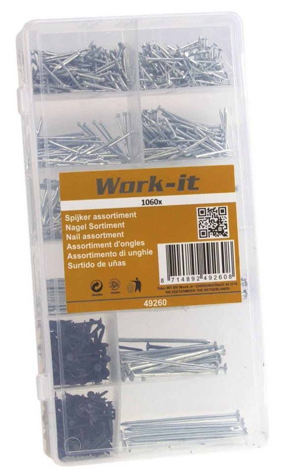 Work-it - 1060 teiliges Nagel Sortiment Stahlstifte Drahtstifte Nägel Set