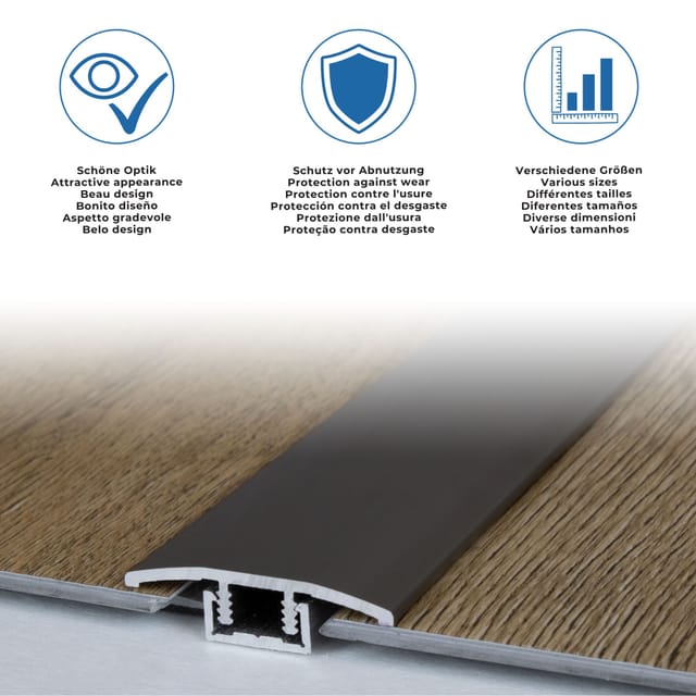 Auer - Ausgleichsprofil / Anpassungsprofil Laminat 'tilbury', 8,3 Mm Einfassung, 27 Mm Breit, 1-teilig, Aluminium Eloxiert, Gebohrt-silber-1000