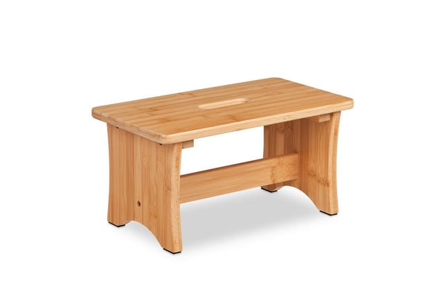 Relaxdays Hocker Bambus, Fußbänkchen, mit Griffaussparung, HBT: 20,5 x 40 x 22 cm, kleiner Fußhocker, Schemel, natur