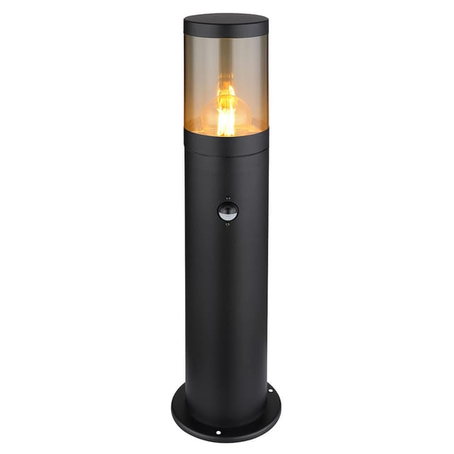 Led Sockelleuchte Außen Stehlampe Bewegungsmelder Außenleuchte Edelstahl, Spritzwasserfest Garten, schwarz rauchfarben, 1x E27 Filament led warmweiß,