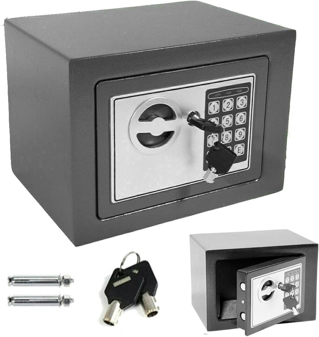 Hotelsafes Tresor Safe Elektronik Zahlenschloss & 2 Notschlüssel Wandtresor Möbeltresor Feuerfest Wasserdichte Sicherheitsbox Doppelbolzenverriegelung Klein Safe Für Zuhause, 4,6 Liter Grau 23x17x17cm