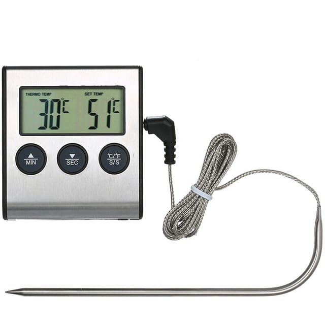 0250 °c Lebensmittel-kochthermometer Mit Alarmtimer – Temperaturanzeige Für Küchengrill