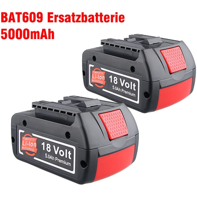 Pdstation - 2 Stück für Bosch Ersatzakku 18 Volt 5.0 Ah gba 18V Professional BAT609 BAT610G BAT618G BAT619 BAT621 BAT620