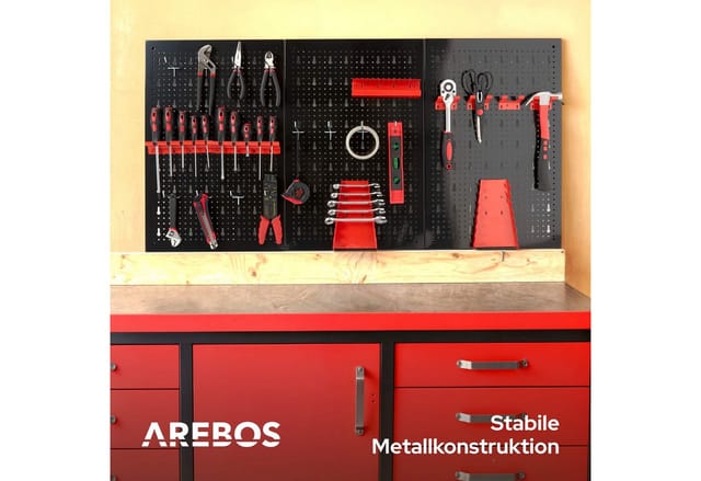Werkzeugwand Lochwand Werkstattwand Metallwand Lochblech 17 Teile - Arebos