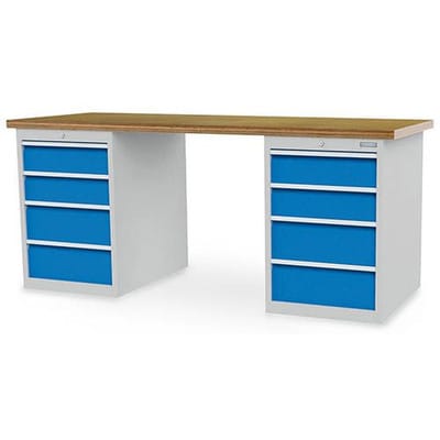 Reihenwerkbank Breite 2000 mm, R24-24, 2 x Schubladenblock mit 4 je x Schublade Maße in mm (BxTxH): 2000 x 750 x 859