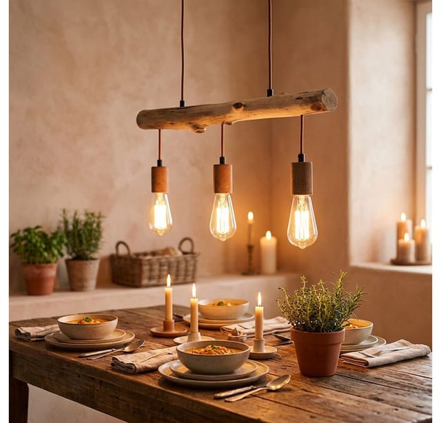 Hängeleuchte Holz Esstisch Lampe Küche hängend Retro Deckenleuchte Vintage Pendelleuchte 3 flammig, Metall Holz rostfarben, 3x E27, LxBxH 60x8,5x140