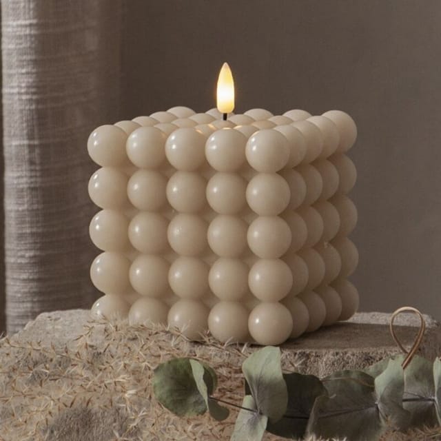 Bubble Kerze Dot, Echtwachs, beige, warmweißes LED Licht, 10x12,5cm