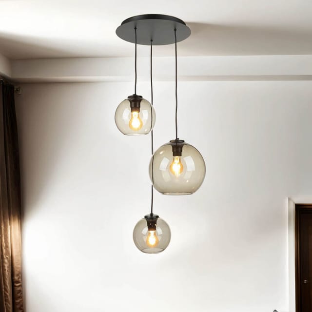 Licht-erlebnisse - Pendelleuchte Rauchglas 3-flammig Kugelschirm E27 verstellbar Esstisch Wohnzimmer Hängelampe